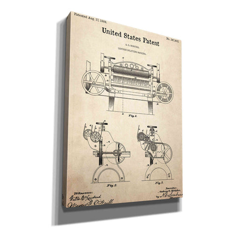 Image of 'Leather Splitting Machine Blueprint Patent Parchment,' Canvas Wall Art,12x16x1.1x0,18x26x1.1x0,26x34x1.74x0,40x54x1.74x0
