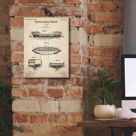 Image of 'Lifeboat Blueprint Patent Parchment,' Canvas Wall Art,12 x 16