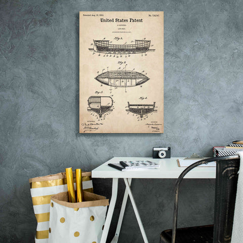 Image of 'Lifeboat Blueprint Patent Parchment,' Canvas Wall Art,18 x 26