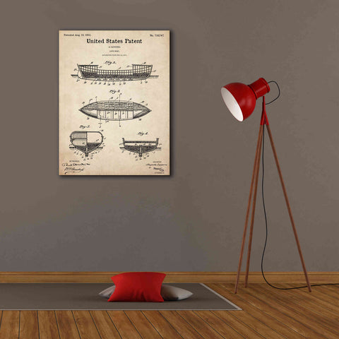 Image of 'Lifeboat Blueprint Patent Parchment,' Canvas Wall Art,26 x 34