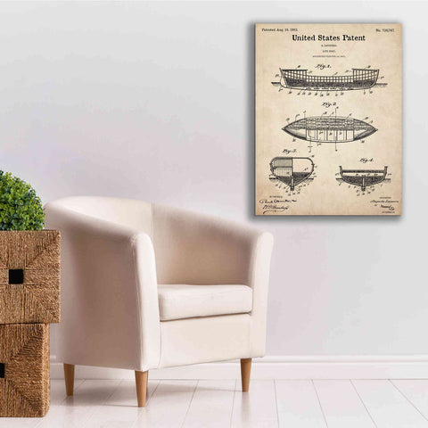 Image of 'Lifeboat Blueprint Patent Parchment,' Canvas Wall Art,26 x 34