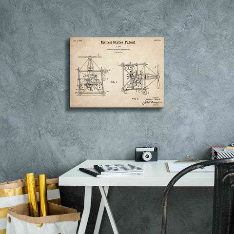 Image of 'Tesla Aerial Apparatus Blueprint Patent Parchment,' Canvas Wall Art,16 x 12