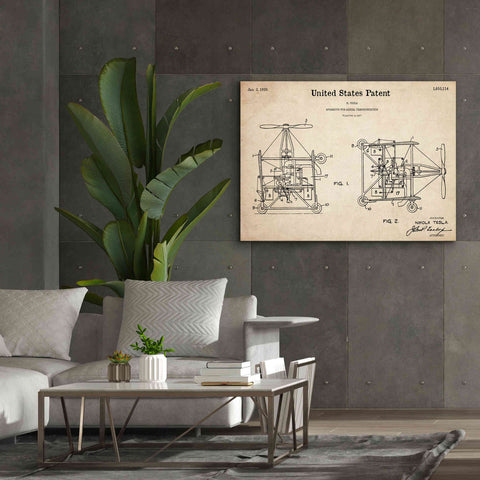 Image of 'Tesla Aerial Apparatus Blueprint Patent Parchment,' Canvas Wall Art,54 x 40