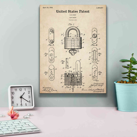 Image of 'Lock Blueprint Patent Parchment,' Canvas Wall Art,12 x 16