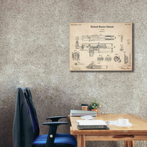 Image of 'Machine Gun Blueprint Patent Parchment,' Canvas Wall Art,34 x 26