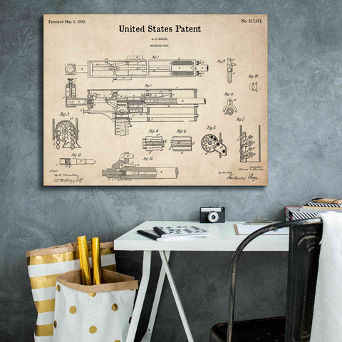 Image of 'Machine Gun Blueprint Patent Parchment,' Canvas Wall Art,34 x 26
