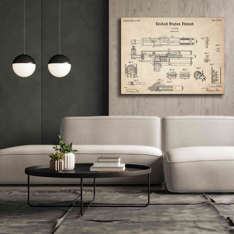 Image of 'Machine Gun Blueprint Patent Parchment,' Canvas Wall Art,54 x 40
