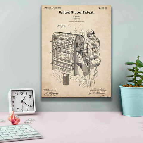 Image of 'Mailbox Blueprint Patent Parchment,' Canvas Wall Art,12 x 16
