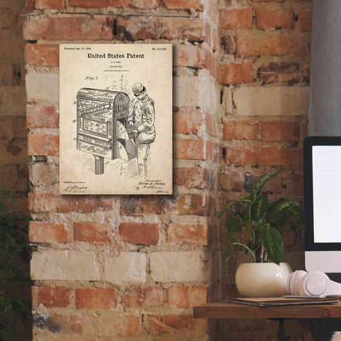 Image of 'Mailbox Blueprint Patent Parchment,' Canvas Wall Art,12 x 16