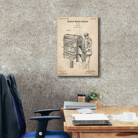 Image of 'Mailbox Blueprint Patent Parchment,' Canvas Wall Art,18 x 26