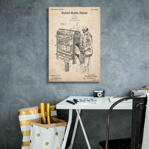 Image of 'Mailbox Blueprint Patent Parchment,' Canvas Wall Art,18 x 26