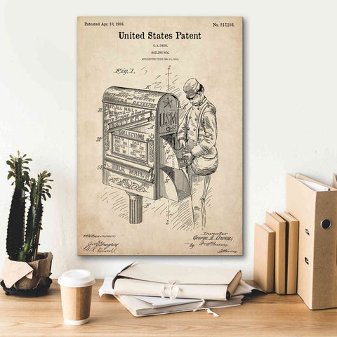 Image of 'Mailbox Blueprint Patent Parchment,' Canvas Wall Art,18 x 26