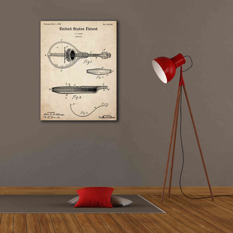 Image of 'Mandolin Blueprint Patent Parchment,' Canvas Wall Art,26 x 34