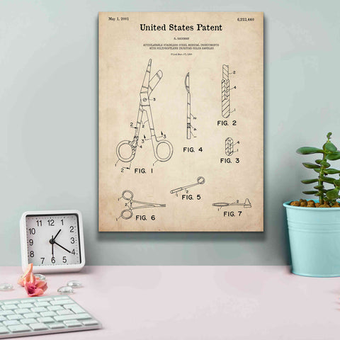 Image of 'Medical Instruments Blueprint Patent Parchment,' Canvas Wall Art,12 x 16