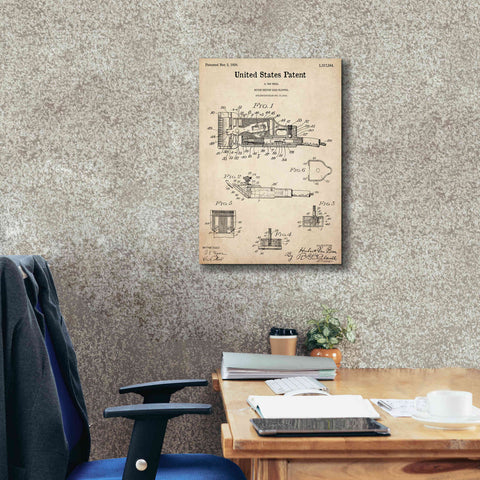 Image of 'Motor Hair Clipper Blueprint Patent Parchment,' Canvas Wall Art,18 x 26