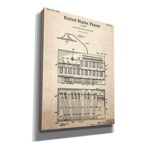 Image of 'Keyboard Instrument Blueprint Patent Parchment,' Canvas Wall Art,12x16x1.1x0,18x26x1.1x0,26x34x1.74x0,40x54x1.74x0