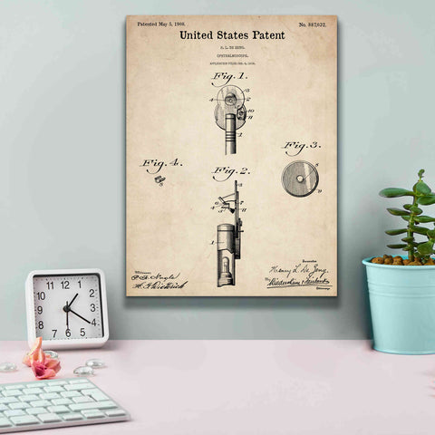 Image of 'Ophthalmoscope Blueprint Patent Parchment,' Canvas Wall Art,12 x 16