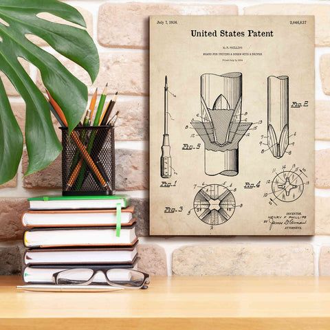 Image of 'Screw Driver Blueprint Patent Parchment,' Canvas Wall Art,12 x 16