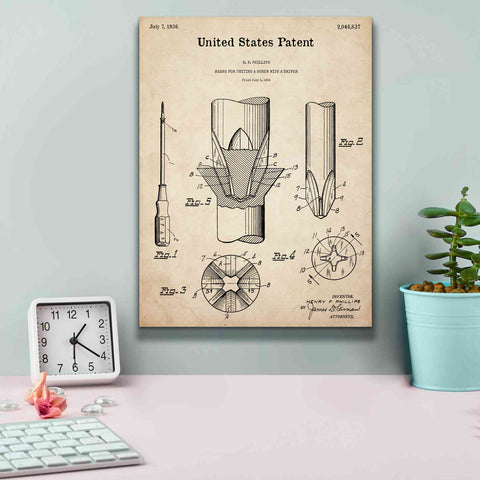 Image of 'Screw Driver Blueprint Patent Parchment,' Canvas Wall Art,12 x 16