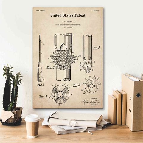 Image of 'Screw Driver Blueprint Patent Parchment,' Canvas Wall Art,18 x 26