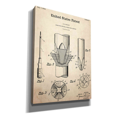 Image of 'Screw Driver Blueprint Patent Parchment,' Canvas Wall Art,12x16x1.1x0,18x26x1.1x0,26x34x1.74x0,40x54x1.74x0
