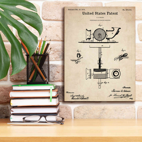 Image of 'Phonograph Blueprint Patent Parchment,' Canvas Wall Art,12 x 16