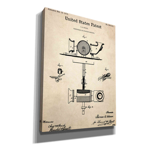 Image of 'Phonograph Blueprint Patent Parchment,' Canvas Wall Art,12x16x1.1x0,18x26x1.1x0,26x34x1.74x0,40x54x1.74x0