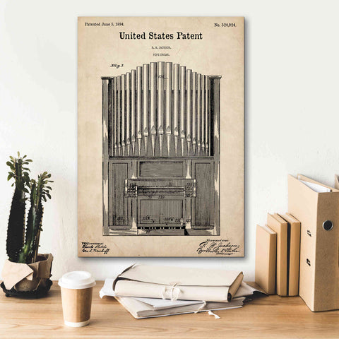 Image of 'Pipe Organ Blueprint Patent Parchment,' Canvas Wall Art,18 x 26