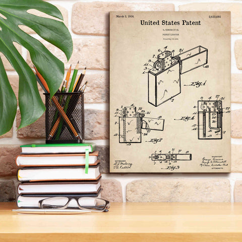 Image of 'Pocket Lighter Blueprint Patent Parchment,' Canvas Wall Art,12 x 16