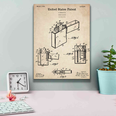 Image of 'Pocket Lighter Blueprint Patent Parchment,' Canvas Wall Art,12 x 16