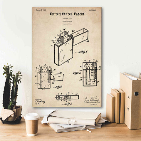 Image of 'Pocket Lighter Blueprint Patent Parchment,' Canvas Wall Art,18 x 26