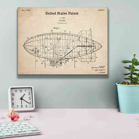 Image of 'Pony Blimp Blueprint Patent Parchment,' Canvas Wall Art,16 x 12