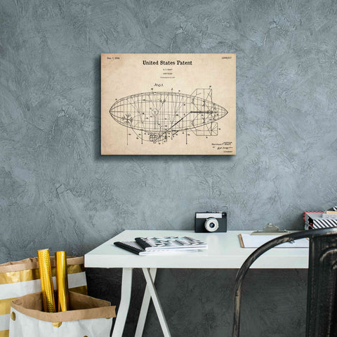 Image of 'Pony Blimp Blueprint Patent Parchment,' Canvas Wall Art,16 x 12