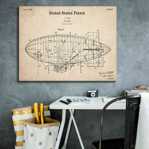 Image of 'Pony Blimp Blueprint Patent Parchment,' Canvas Wall Art,34 x 26
