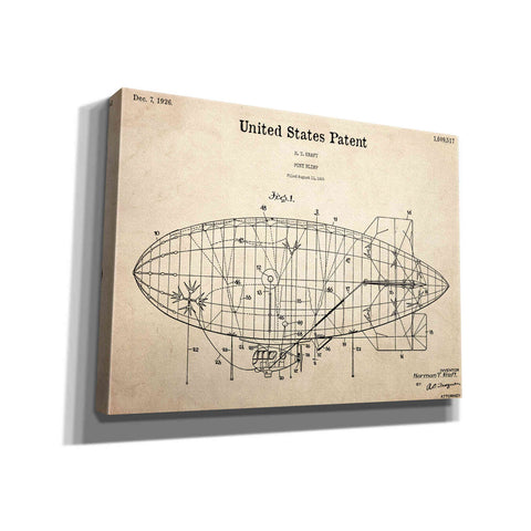Image of 'Pony Blimp Blueprint Patent Parchment,' Canvas Wall Art,16x12x1.1x0,26x18x1.1x0,34x26x1.74x0,54x40x1.74x0