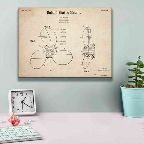 Image of 'Boat Propeller Blueprint Patent Parchment,' Canvas Wall Art,16 x 12