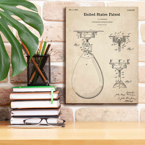 Image of 'Boxing Bag Blueprint Patent Parchment,' Canvas Wall Art,12 x 16