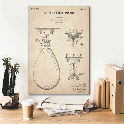 Image of 'Boxing Bag Blueprint Patent Parchment,' Canvas Wall Art,18 x 26