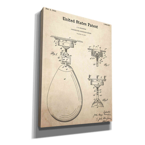 Image of 'Boxing Bag Blueprint Patent Parchment,' Canvas Wall Art,12x16x1.1x0,18x26x1.1x0,26x34x1.74x0,40x54x1.74x0