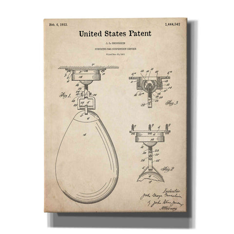 Image of 'Boxing Bag Blueprint Patent Parchment,' Canvas Wall Art,12x16x1.1x0,18x26x1.1x0,26x34x1.74x0,40x54x1.74x0