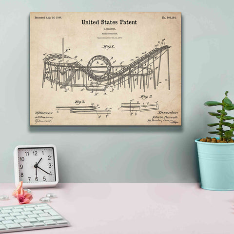 Image of 'Roller Coaster Blueprint Patent Parchment,' Canvas Wall Art,16 x 12