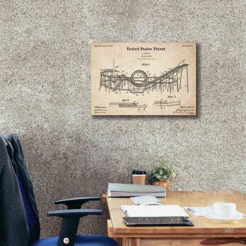 Image of 'Roller Coaster Blueprint Patent Parchment,' Canvas Wall Art,26 x 18