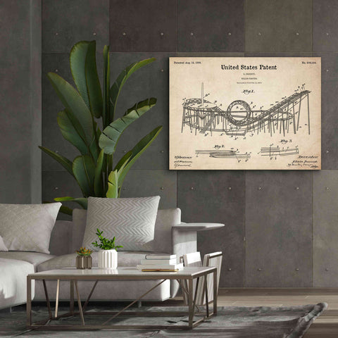Image of 'Roller Coaster Blueprint Patent Parchment,' Canvas Wall Art,54 x 40