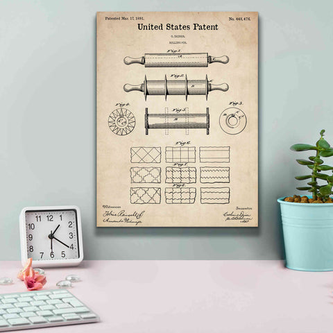 Image of 'Rolling Pin Blueprint Patent Parchment,' Canvas Wall Art,12 x 16
