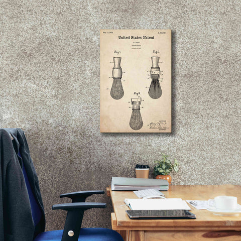 Image of 'Shaving Brush Blueprint Patent Parchment,' Canvas Wall Art,18 x 26