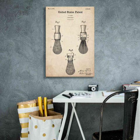 Image of 'Shaving Brush Blueprint Patent Parchment,' Canvas Wall Art,18 x 26