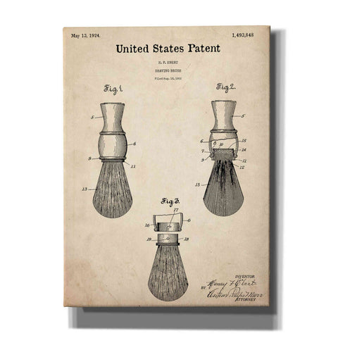 Image of 'Shaving Brush Blueprint Patent Parchment,' Canvas Wall Art,12x16x1.1x0,18x26x1.1x0,26x34x1.74x0,40x54x1.74x0