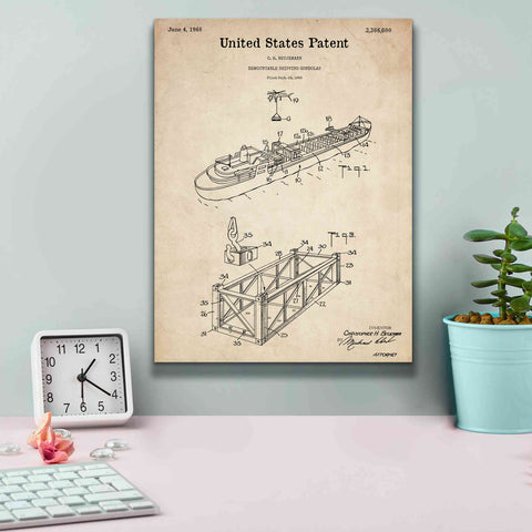 Image of 'Shipping Gondola Blueprint Patent Parchment,' Canvas Wall Art,12 x 16