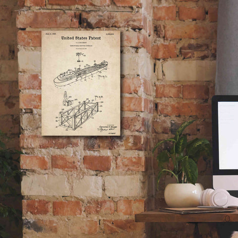 Image of 'Shipping Gondola Blueprint Patent Parchment,' Canvas Wall Art,12 x 16