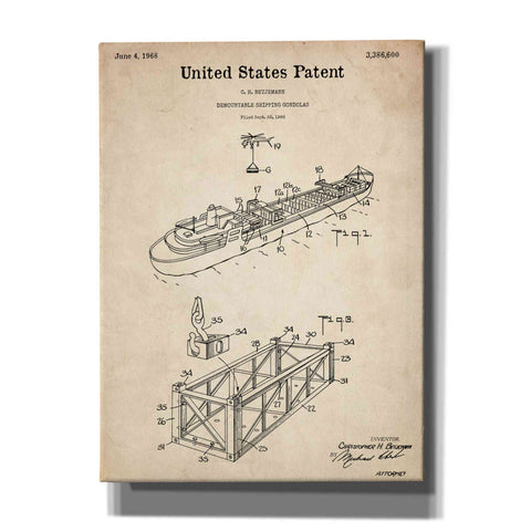 Image of 'Shipping Gondola Blueprint Patent Parchment,' Canvas Wall Art,12x16x1.1x0,18x26x1.1x0,26x34x1.74x0,40x54x1.74x0